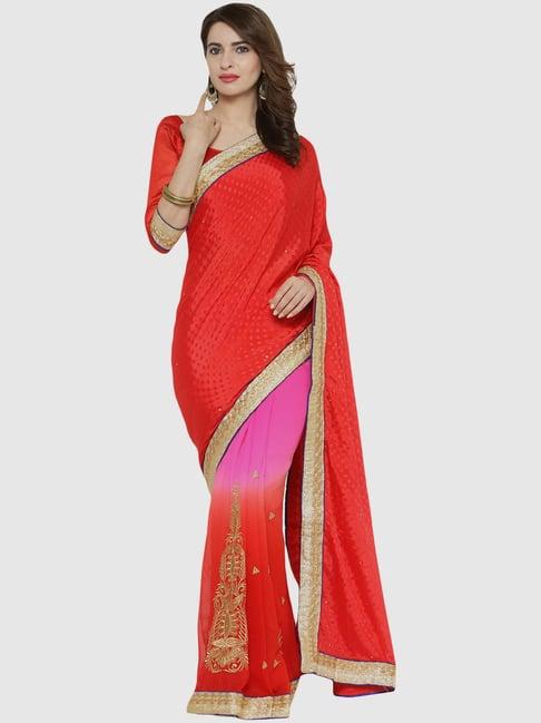chhabra 555 red embroidered saree with unstitched blouse