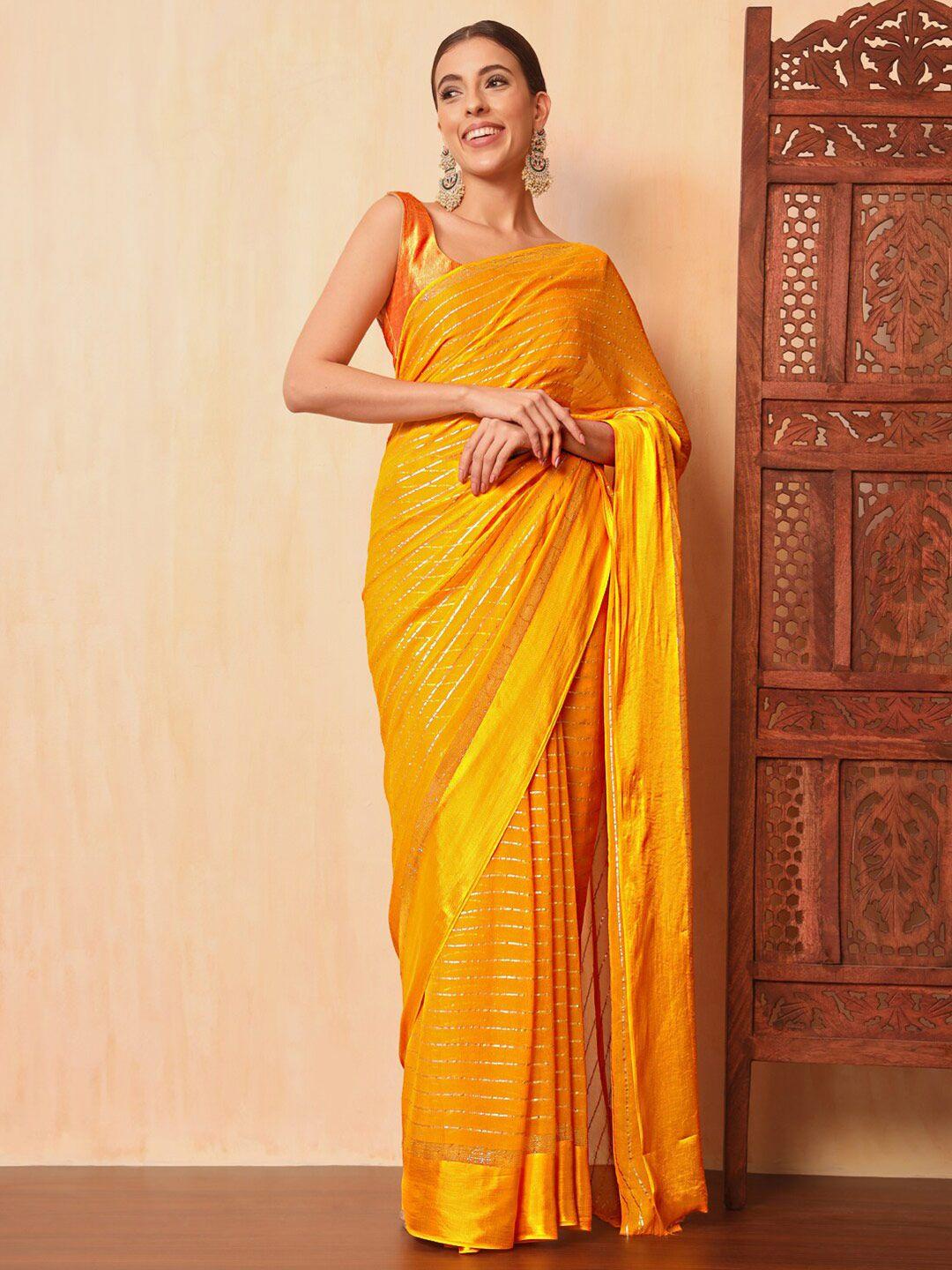 chhabra 555 striped embellished zari leheriya saree