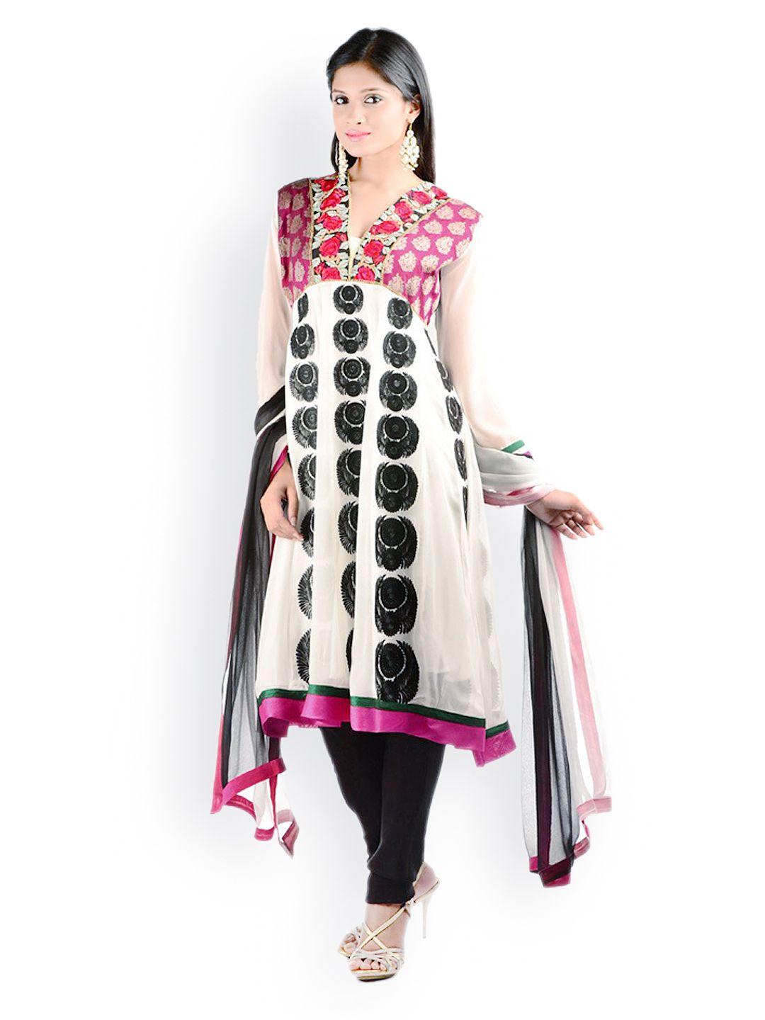 chhabra 555 white art georgette embroidered anarkali churidhar kurta with dupatta