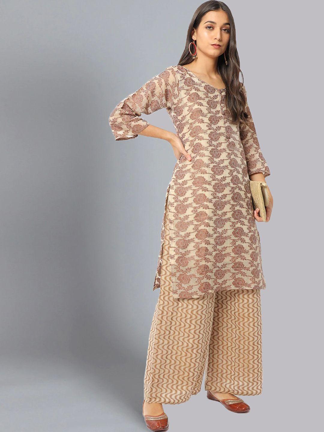 chhabra 555 women beige floral kurta with palazzos