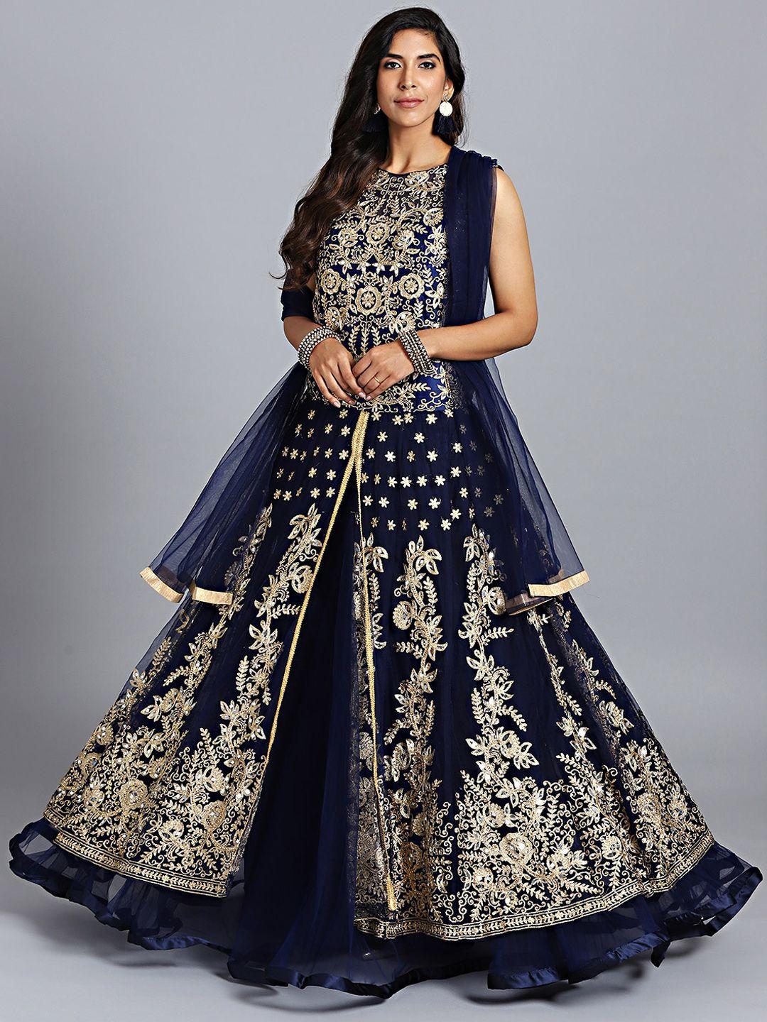 chhabra 555 women navy blue embellished maxi dress