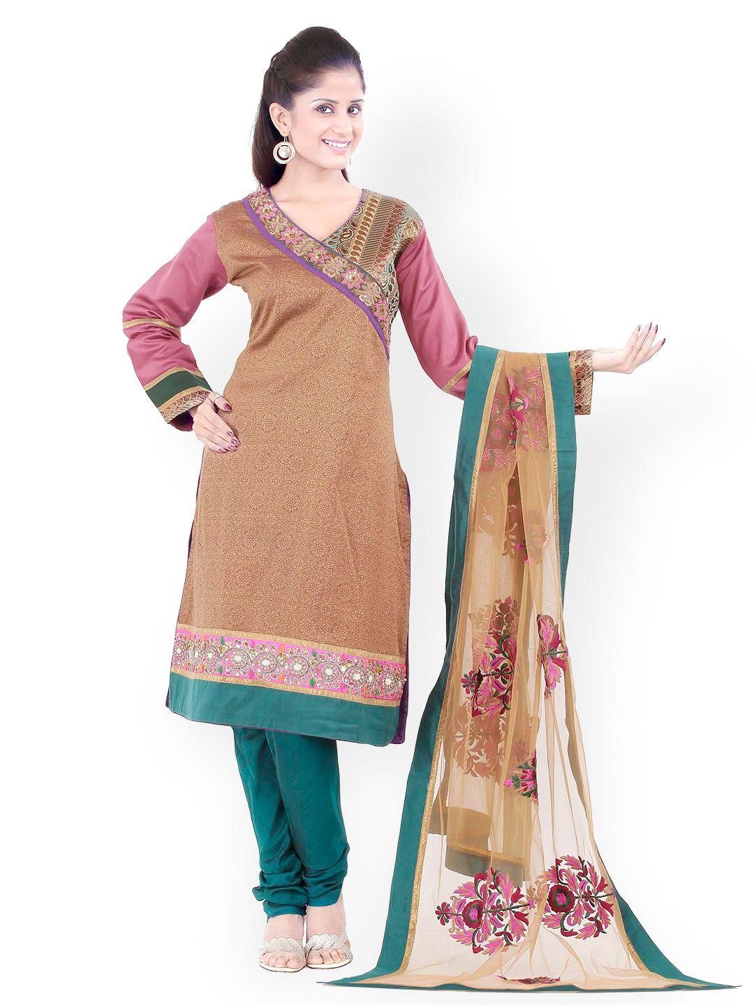 chhabra 555 women orange & green printed churidar kurta with dupatta