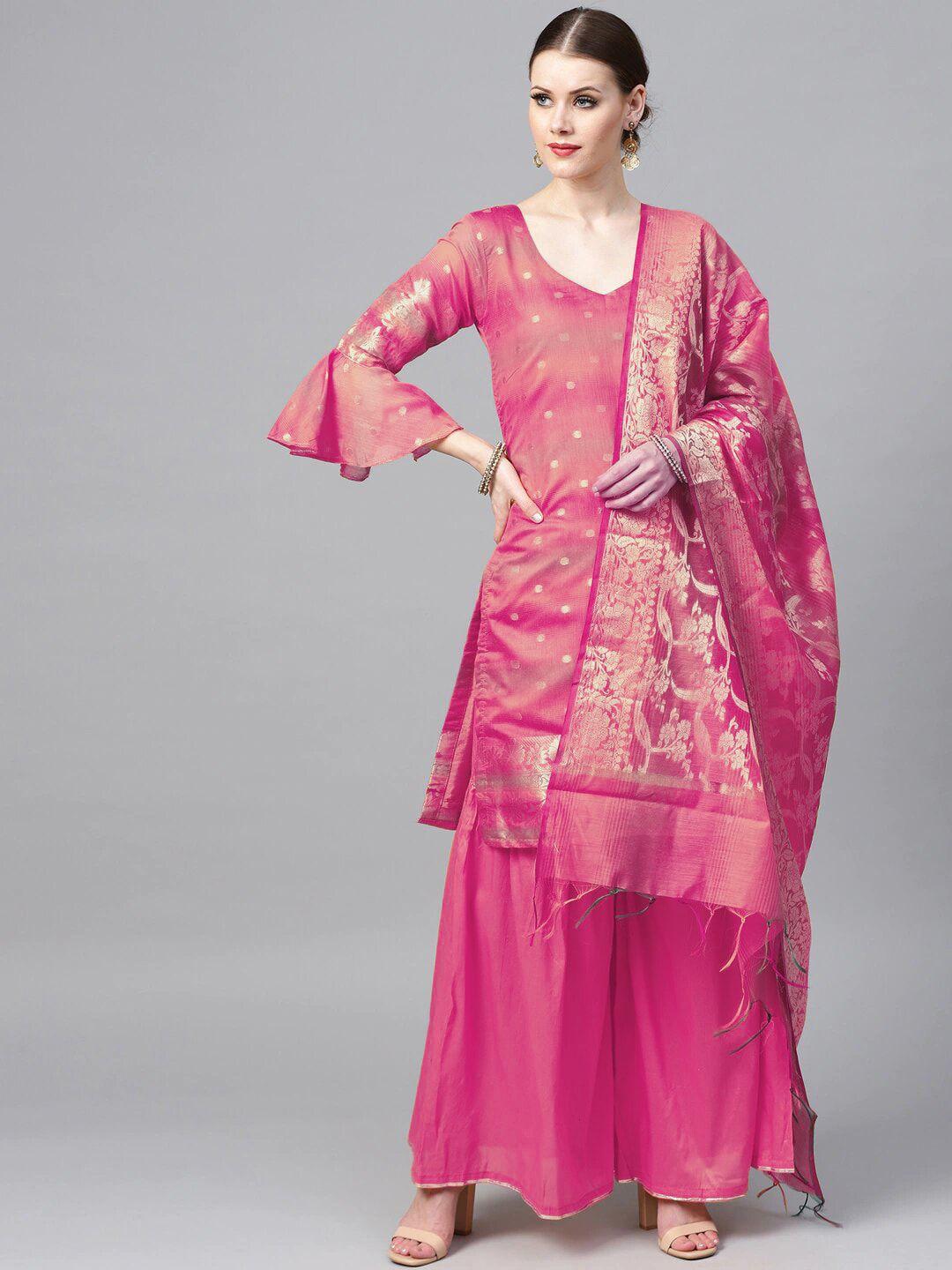 chhabra 555 women pink chanderi silk kurti with palazzos & with dupatta