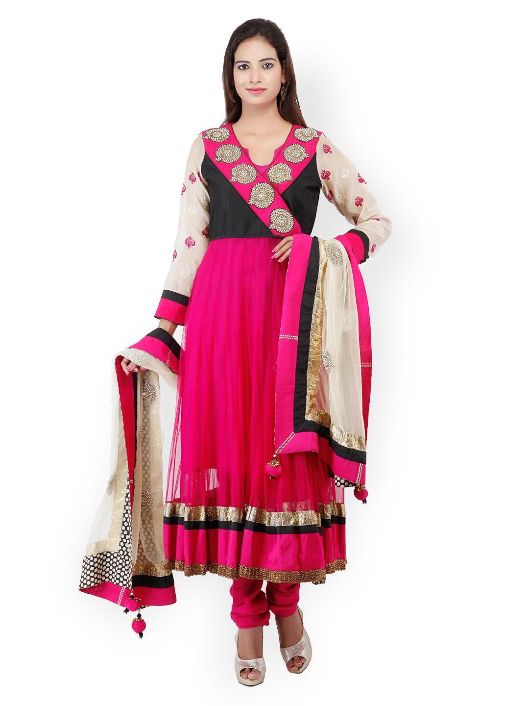 chhabra 555 women pink embroidered anarkali churidar kurta with dupatta