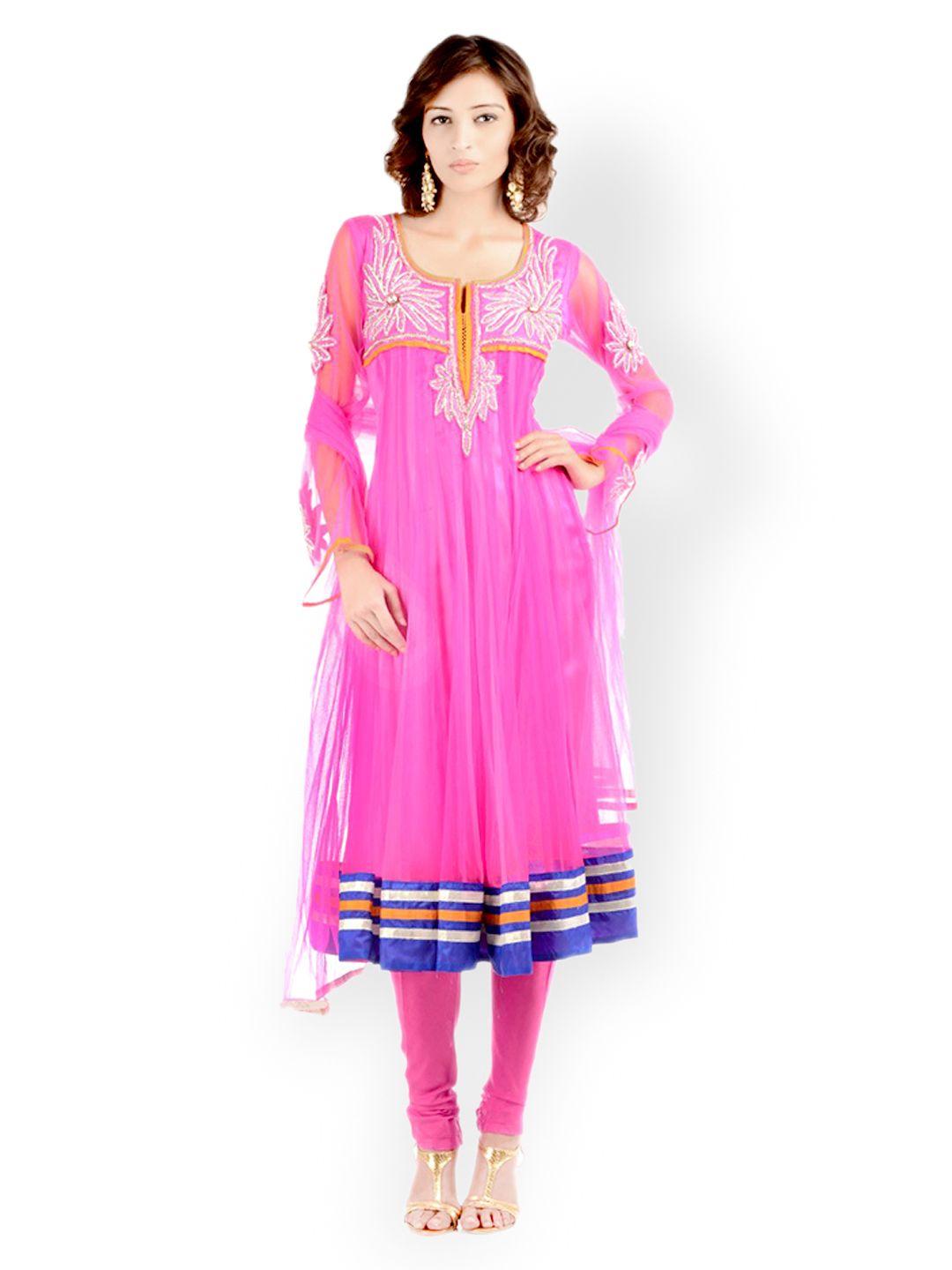 chhabra 555 women pink embroidered anarkali churidar kurta with dupatta