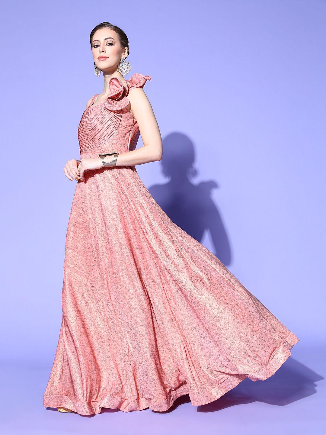 chhabra 555 women pink layered georgette maxi dress