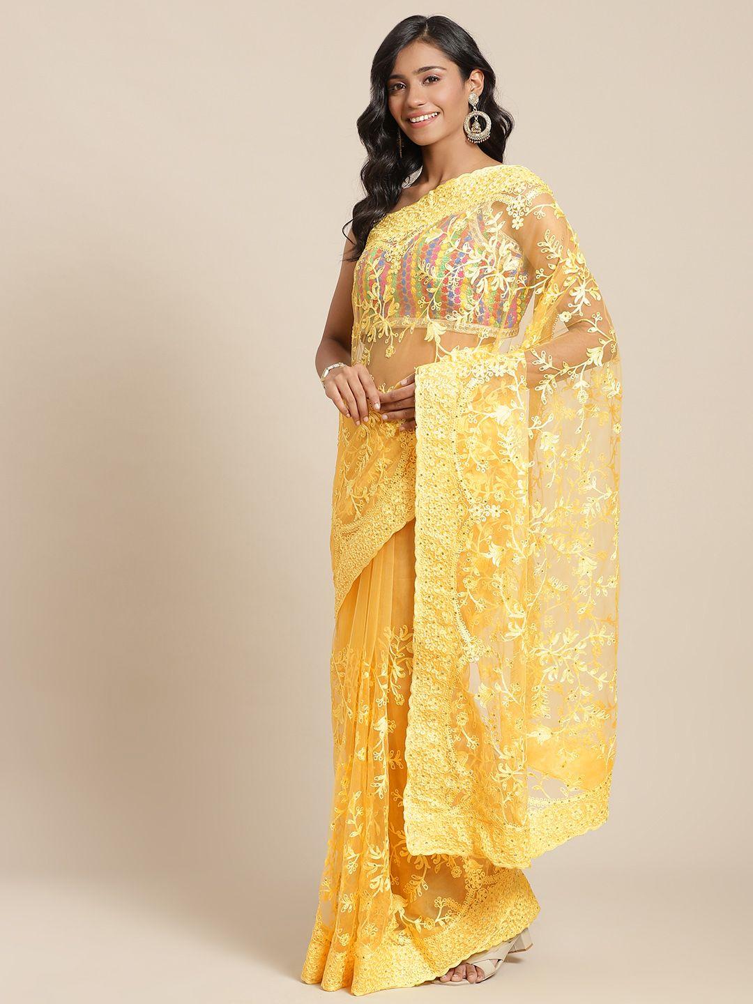 chhabra 555 yellow ethnic embroidered saree