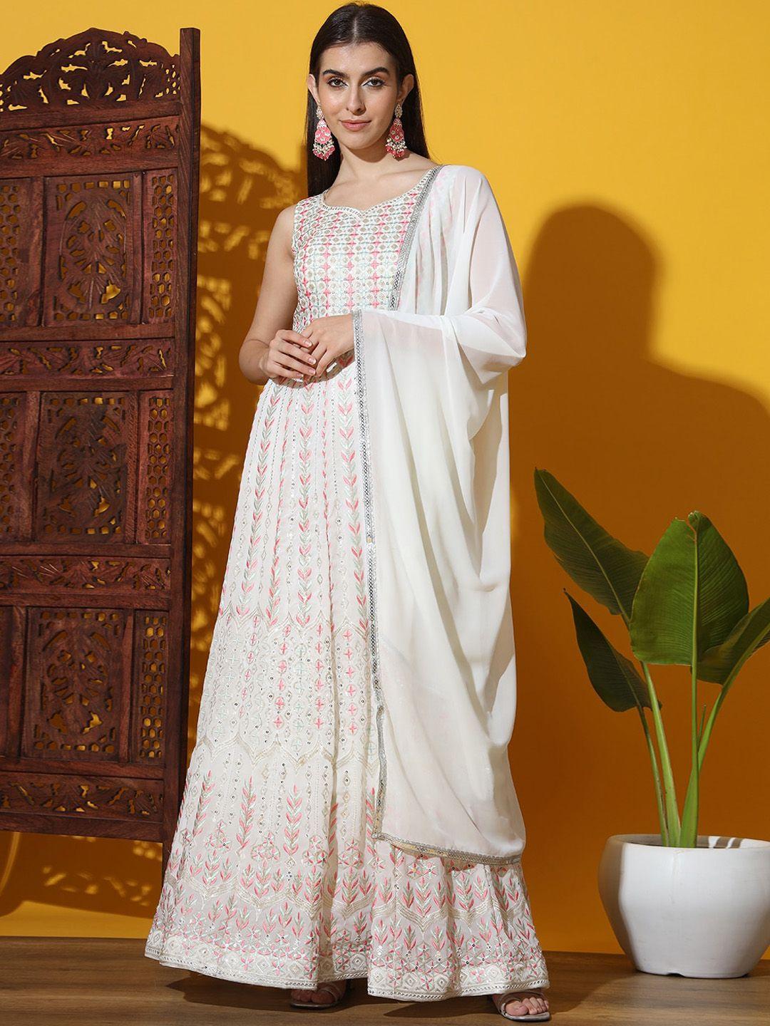 chhabra embroidered georgette maxi ethnic dresses with dupatta