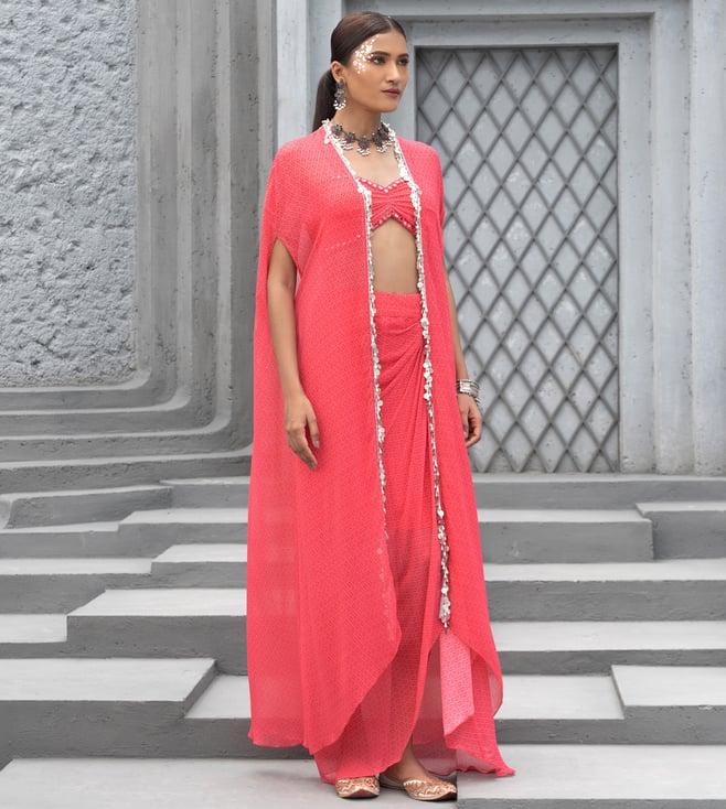 chhavvi aggarwal raspberry printed skirt with cape and inner