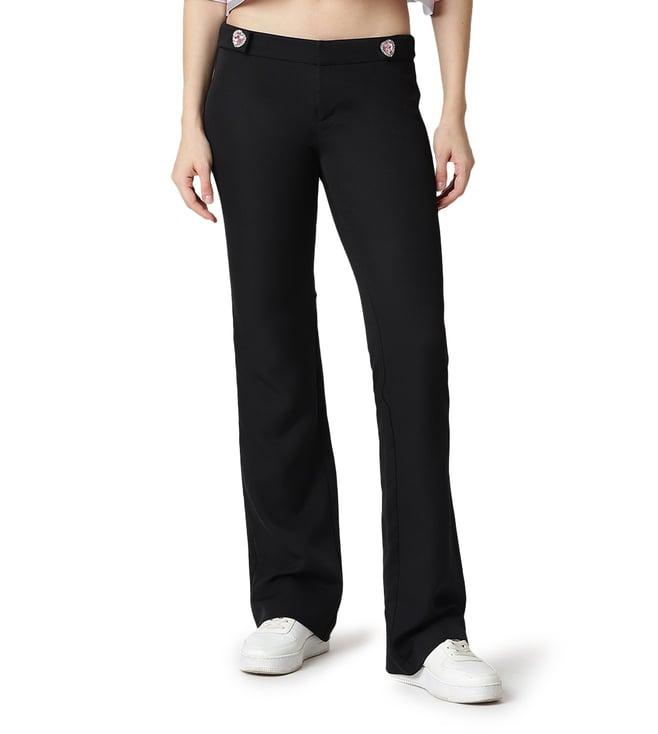 chiara ferragni black flared fit flat front trousers