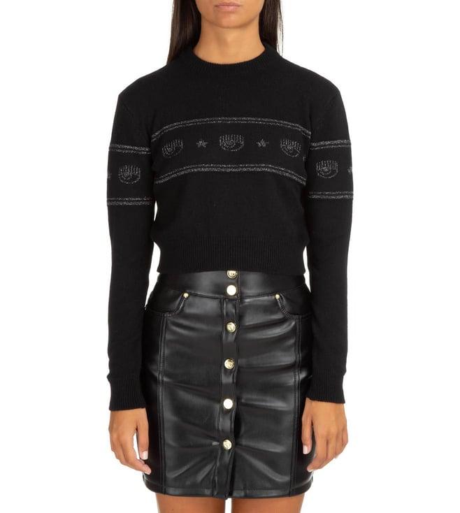 chiara ferragni black m25 maxi logo lurex slim fit crop sweater