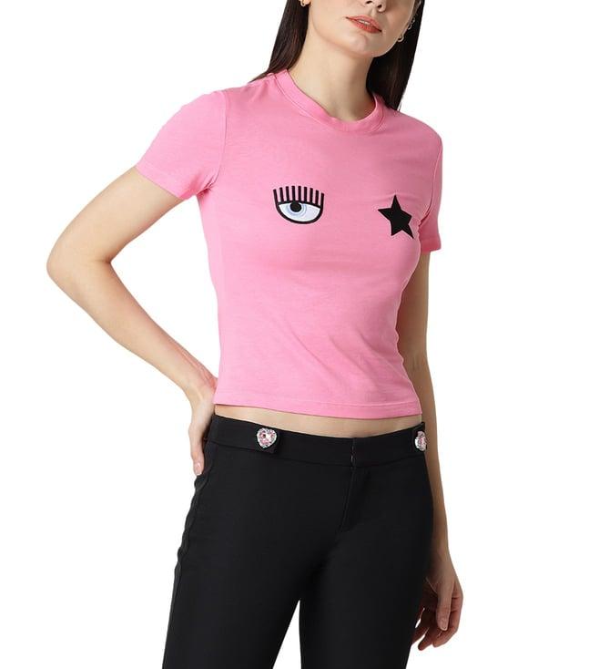 chiara ferragni sachet pink eye star printed slim fit t-shirt
