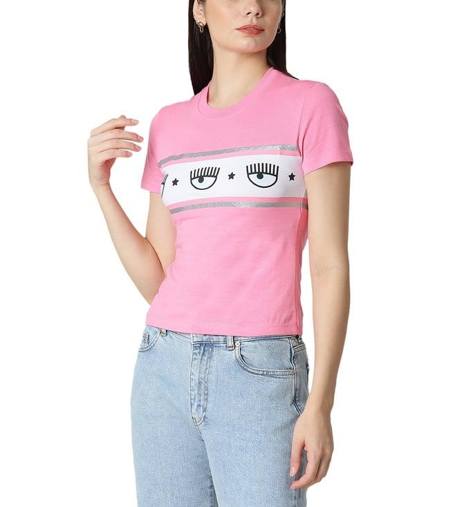 chiara ferragni sachet pink maxi logomania slim fit t-shirt