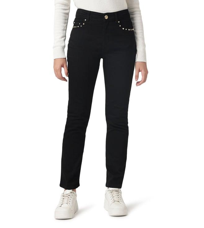 chiara ferragni slim black 505 reg studs high rise jeans