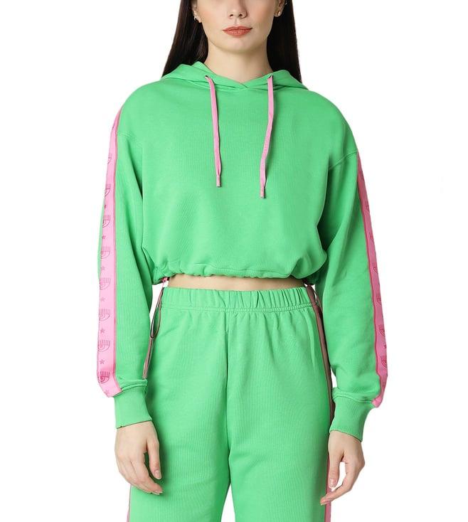 chiara ferragni vibrant green logo tone down regular fit crop hoodie