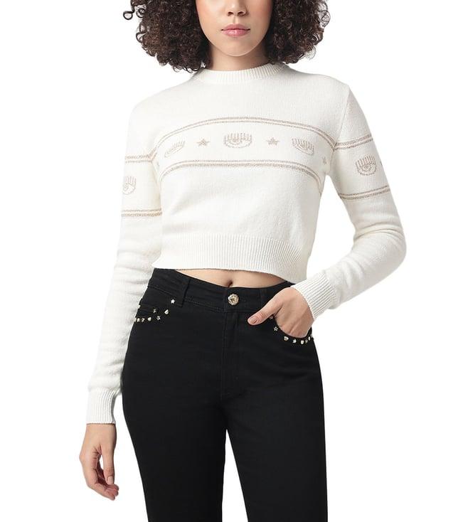 chiara ferragni white m25 maxi logo lurex slim fit sweater