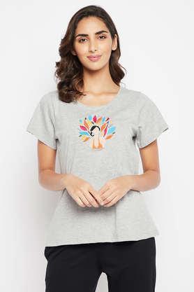chic basic graphic embroidered top in light grey - cotton - grey