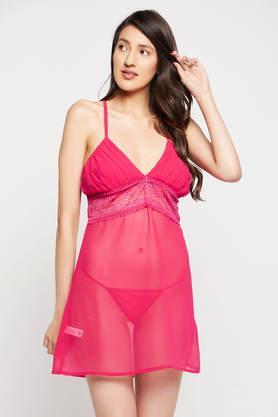 chic basic babydoll in magenta with g-string - georgette - pink