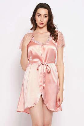 chic basic robe in nude pink - satin - natural