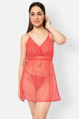 chic basic semi-sheer babydoll in blush pink with g-string - lace - pink