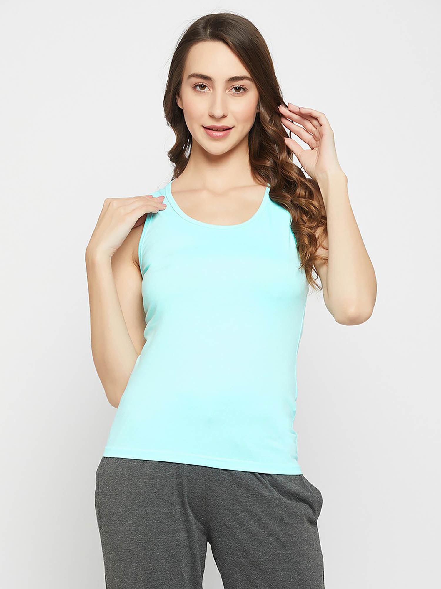 chic basic tank top in aqua blue - cotton