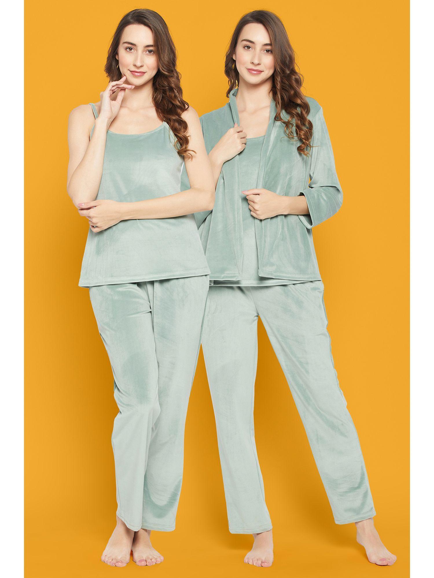 chic basic top, pyjama & shrug in mint green - velour (set of 3)