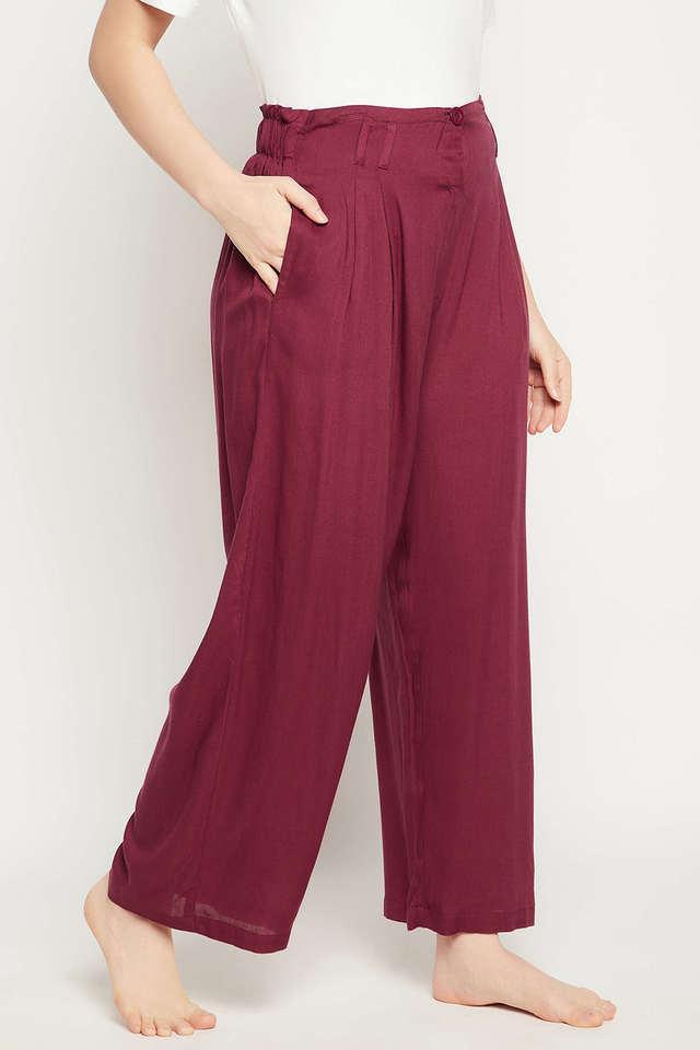 chic basic wide leg pants in maroon - rayon