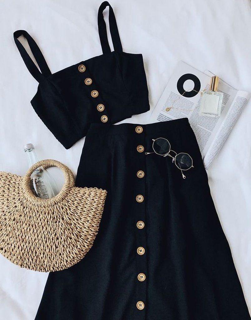 chic black crop top with skirt