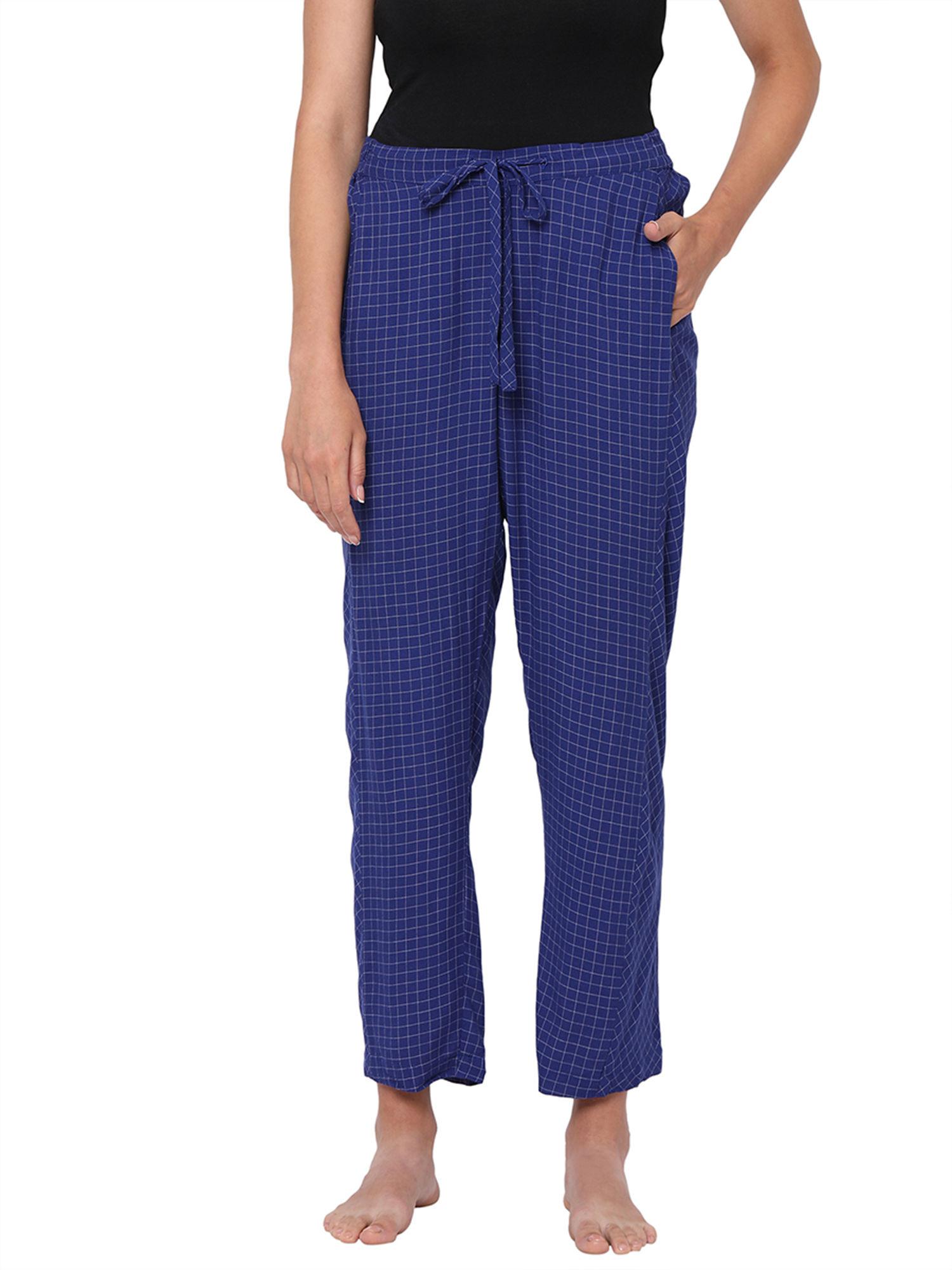 chic navy blue checked rayon pyjamas