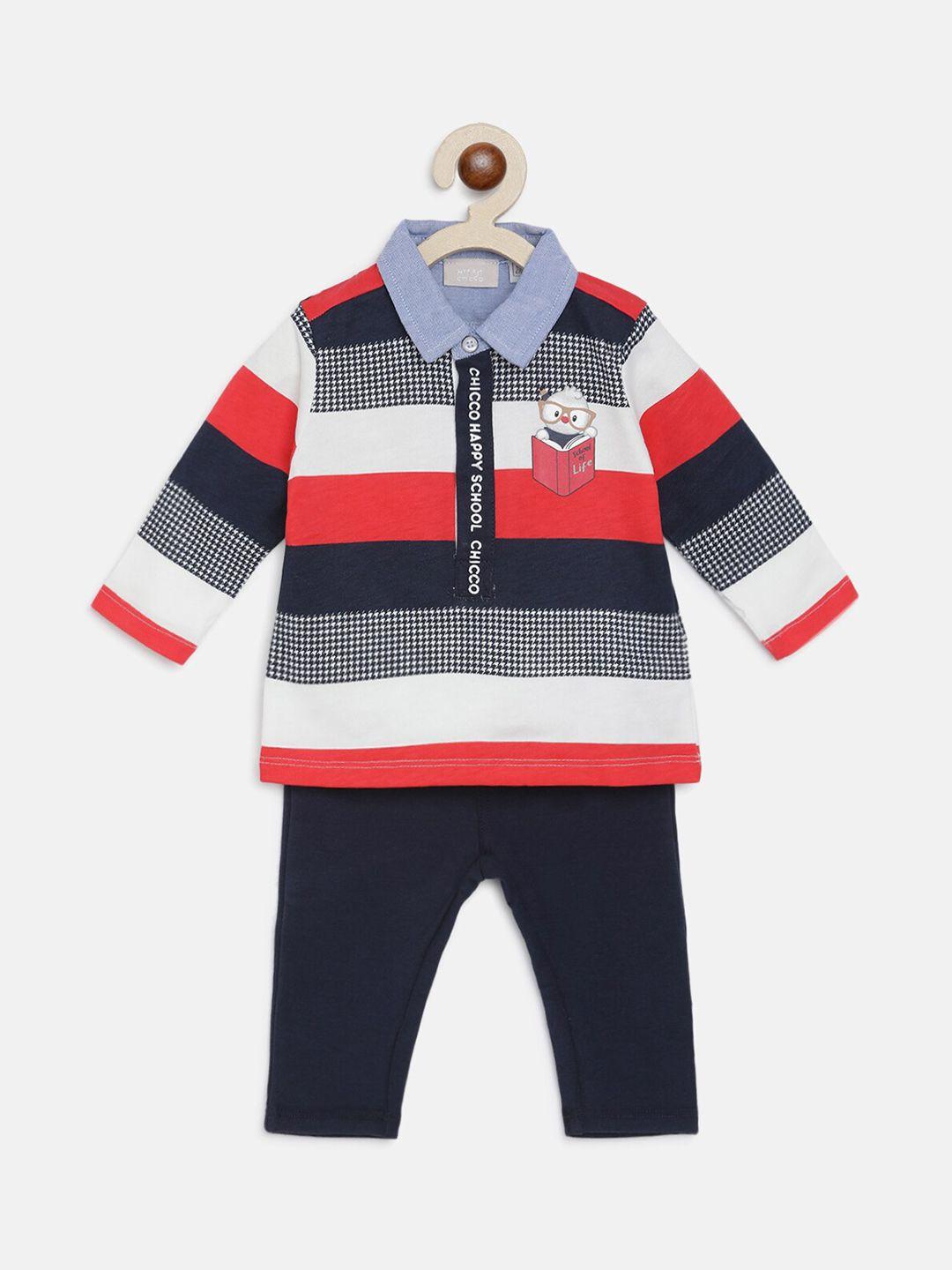 chicco boys blue & red colourblocked t-shirt with trousers