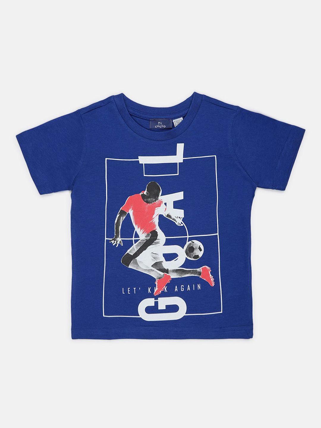 chicco boys blue printed round neck cotton pure cotton t-shirt