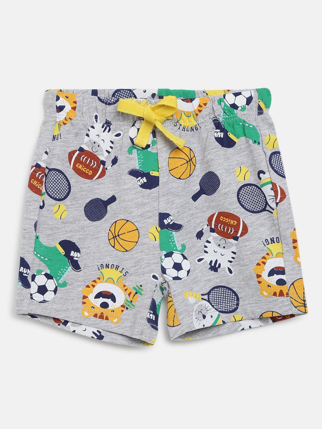 chicco boys grey & orange conversational printed shorts