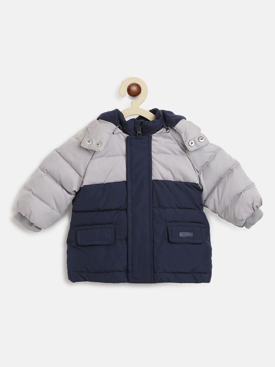 chicco boys navy blue & grey colourblocked lightweight puffer jacket