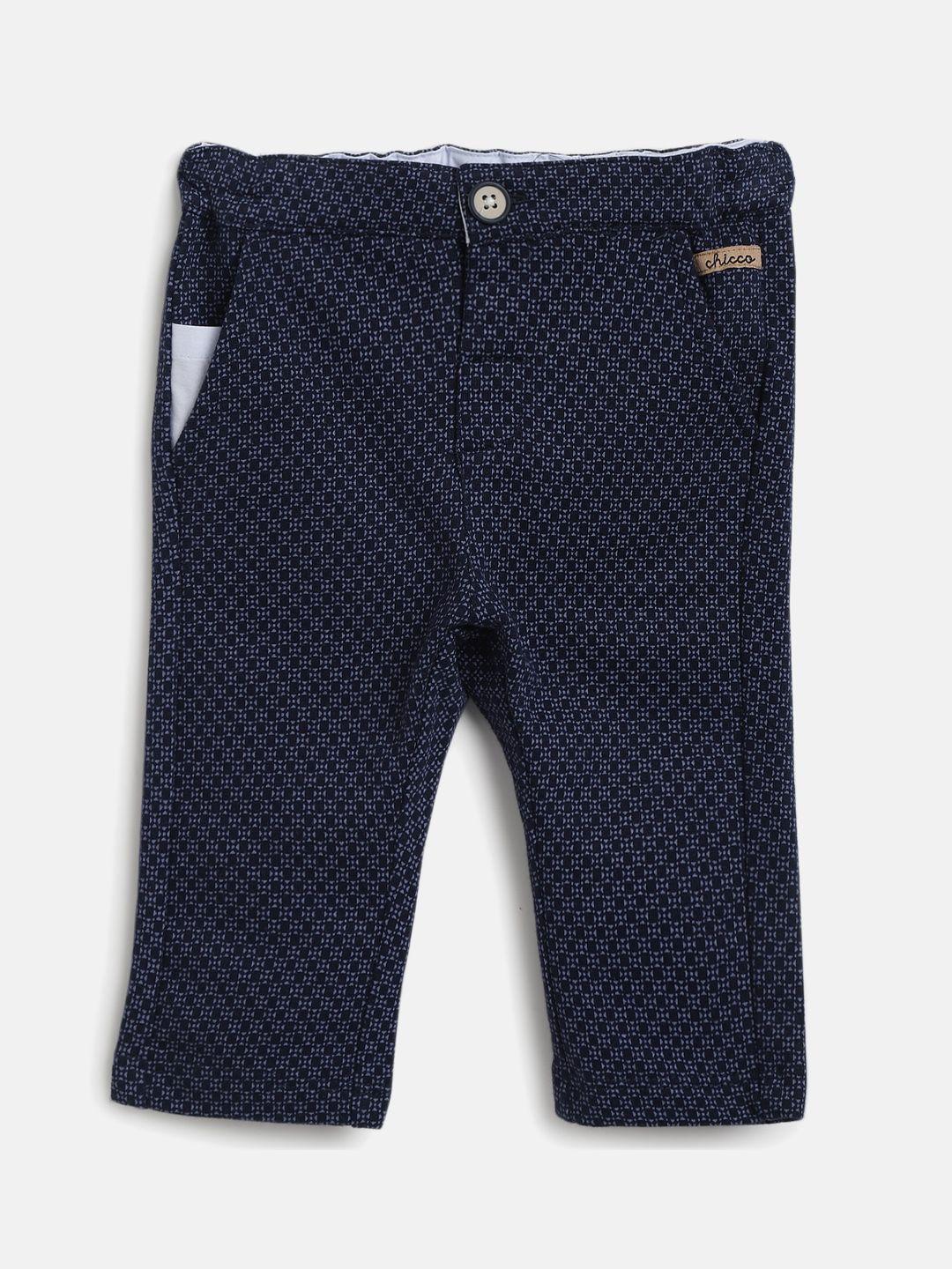 chicco boys printed relaxed mid rise cotton trousers