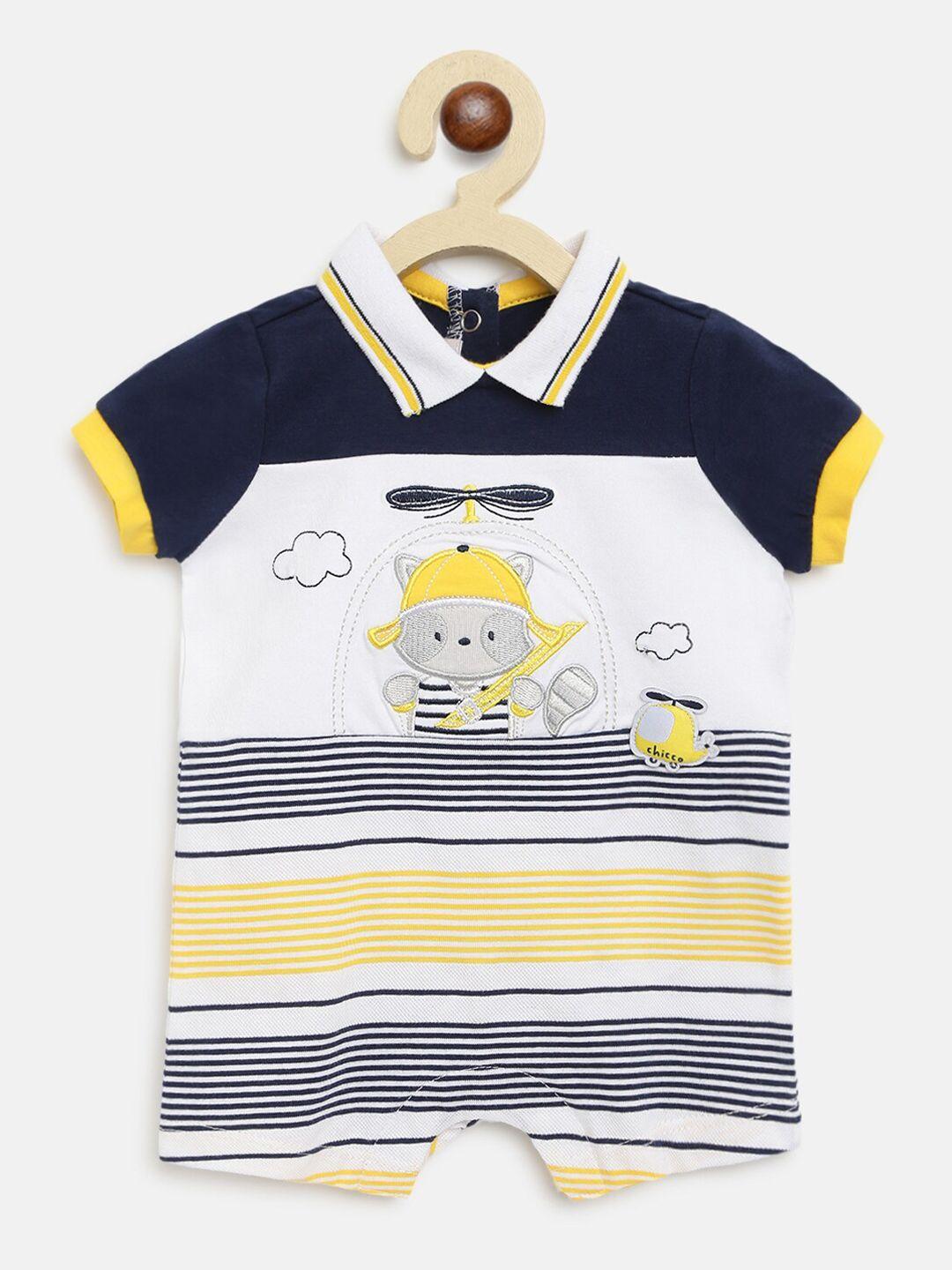 chicco boys white & navy blue striped pure cotton rompers