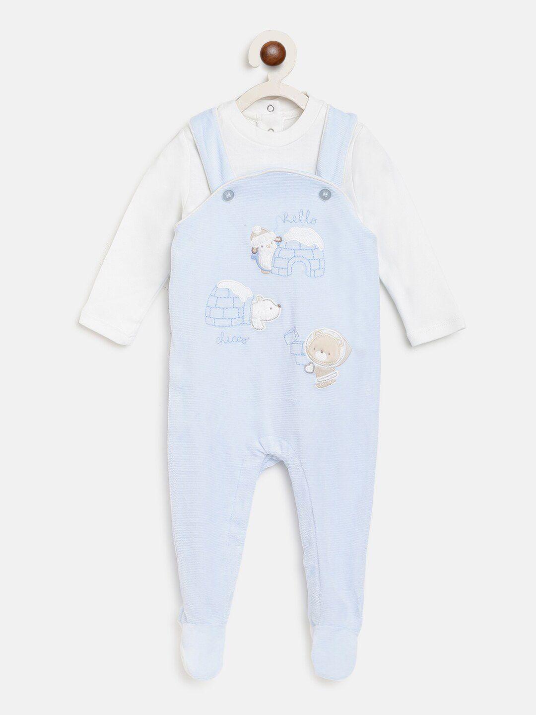 chicco infant boys blue & white printed bodysuit with rompers
