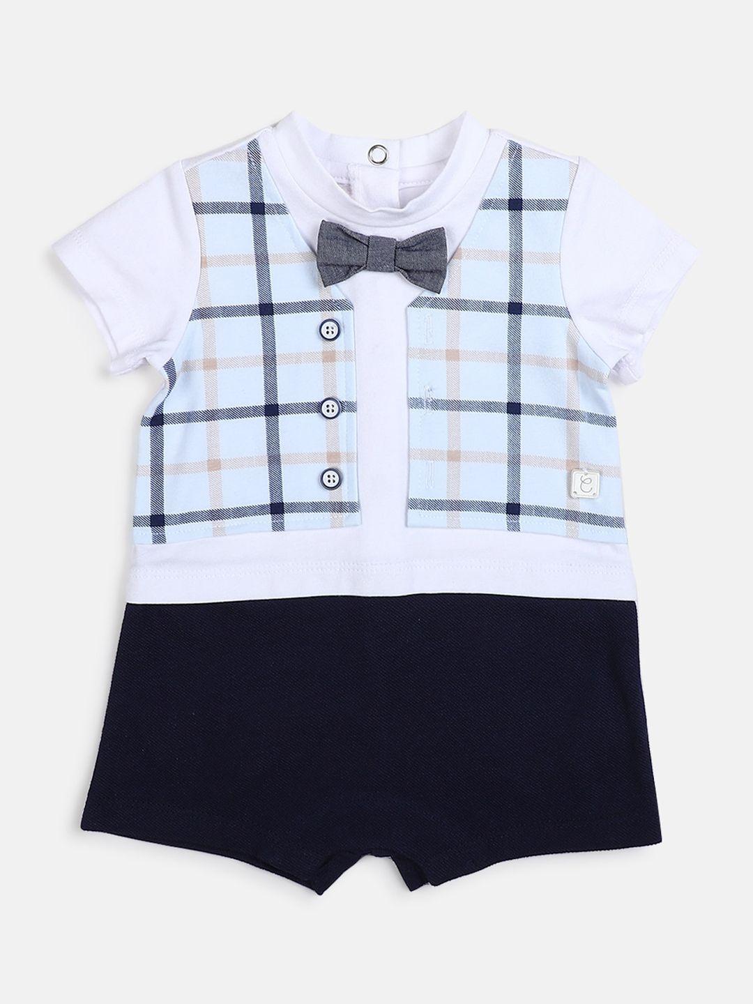 chicco infant boys checked pure cotton romper with bow