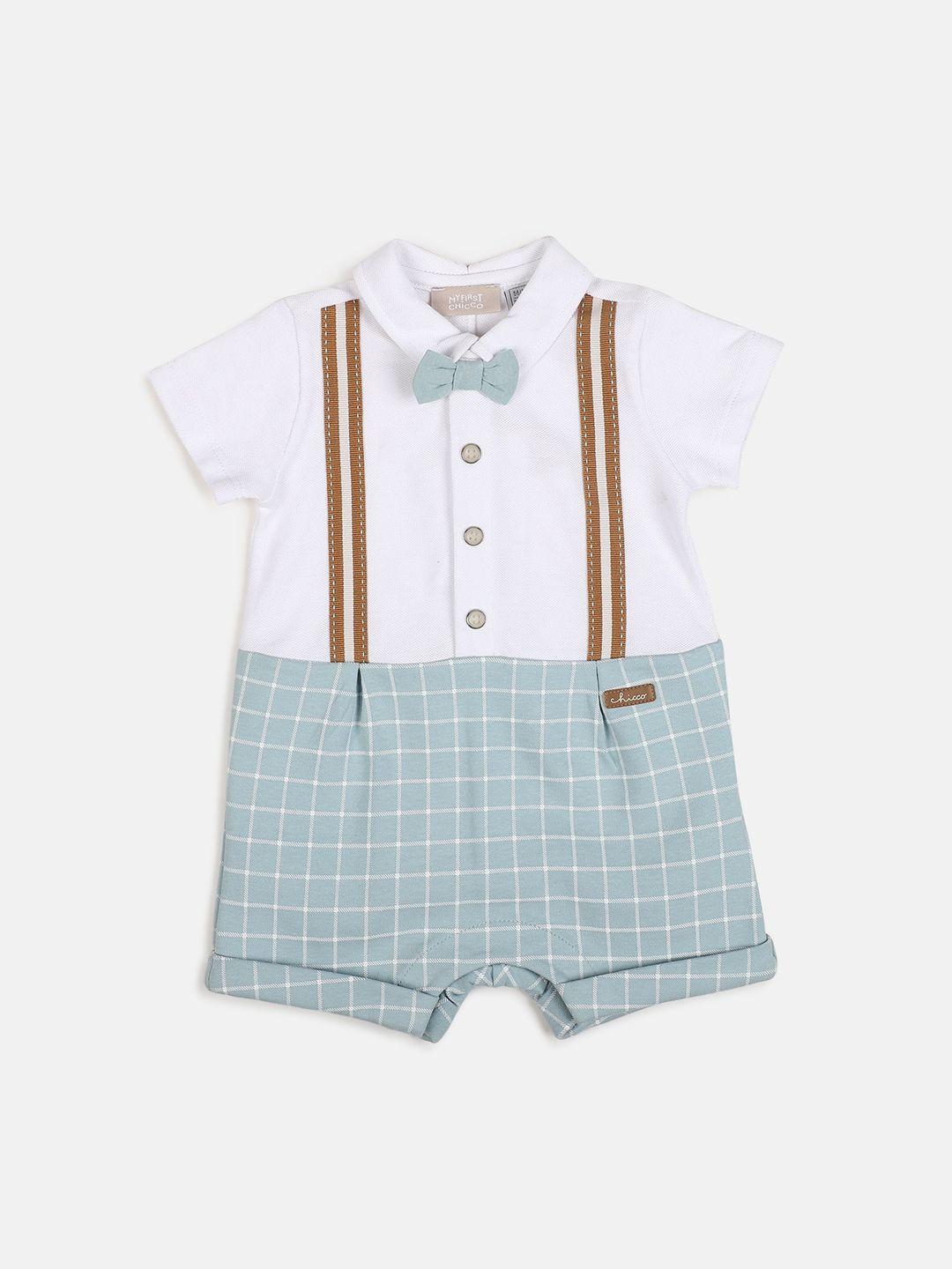 chicco infant boys checked pure cotton rompers