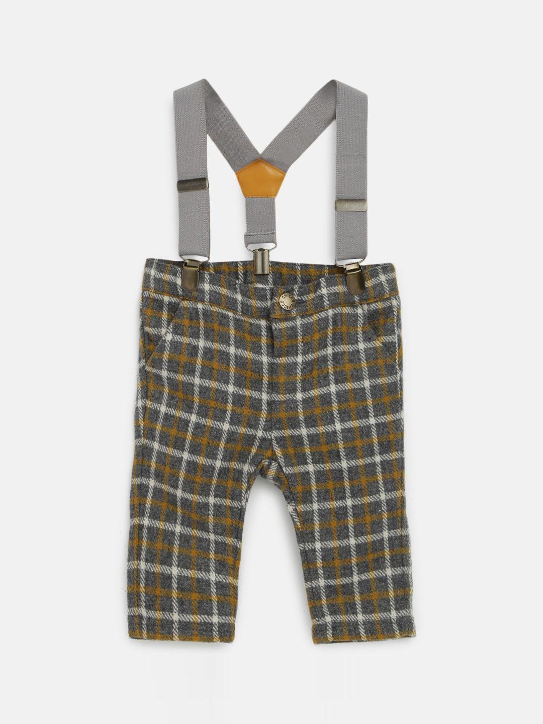 chicco infant boys mid-rise checked comfort fit trousers with suspenders