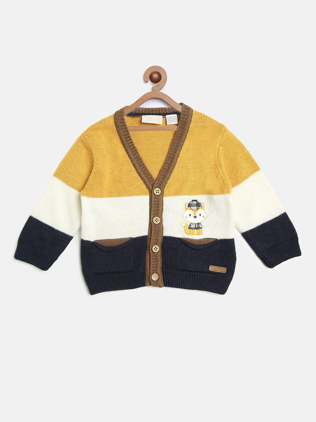 chicco infant boys mustard & white colourblocked cardigan