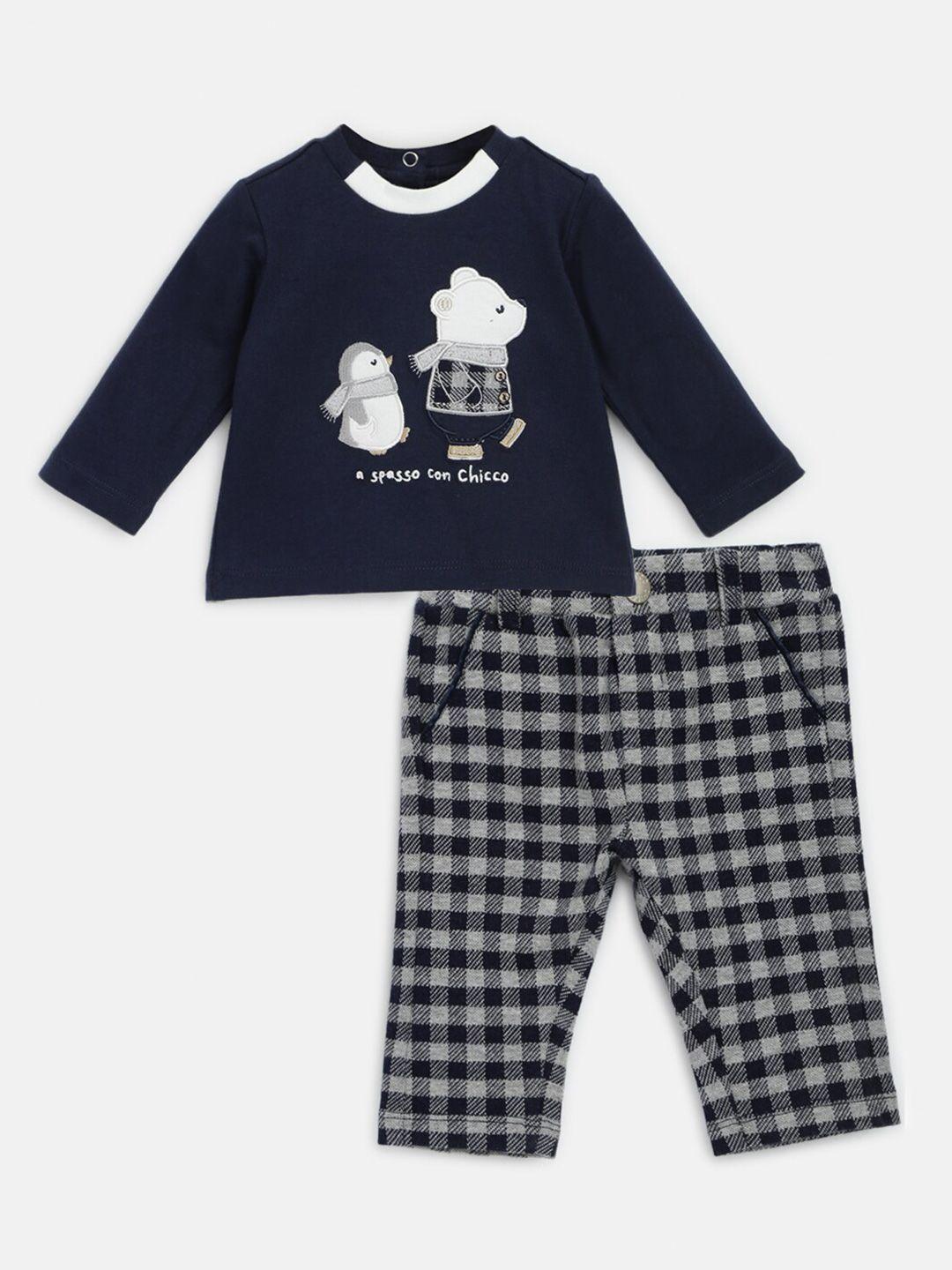 chicco infant boys printed t-shirt with checked trousers