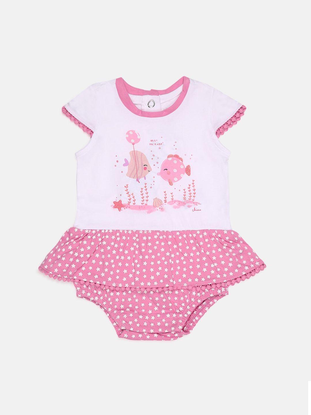 chicco infant girls pink & white printed rompers