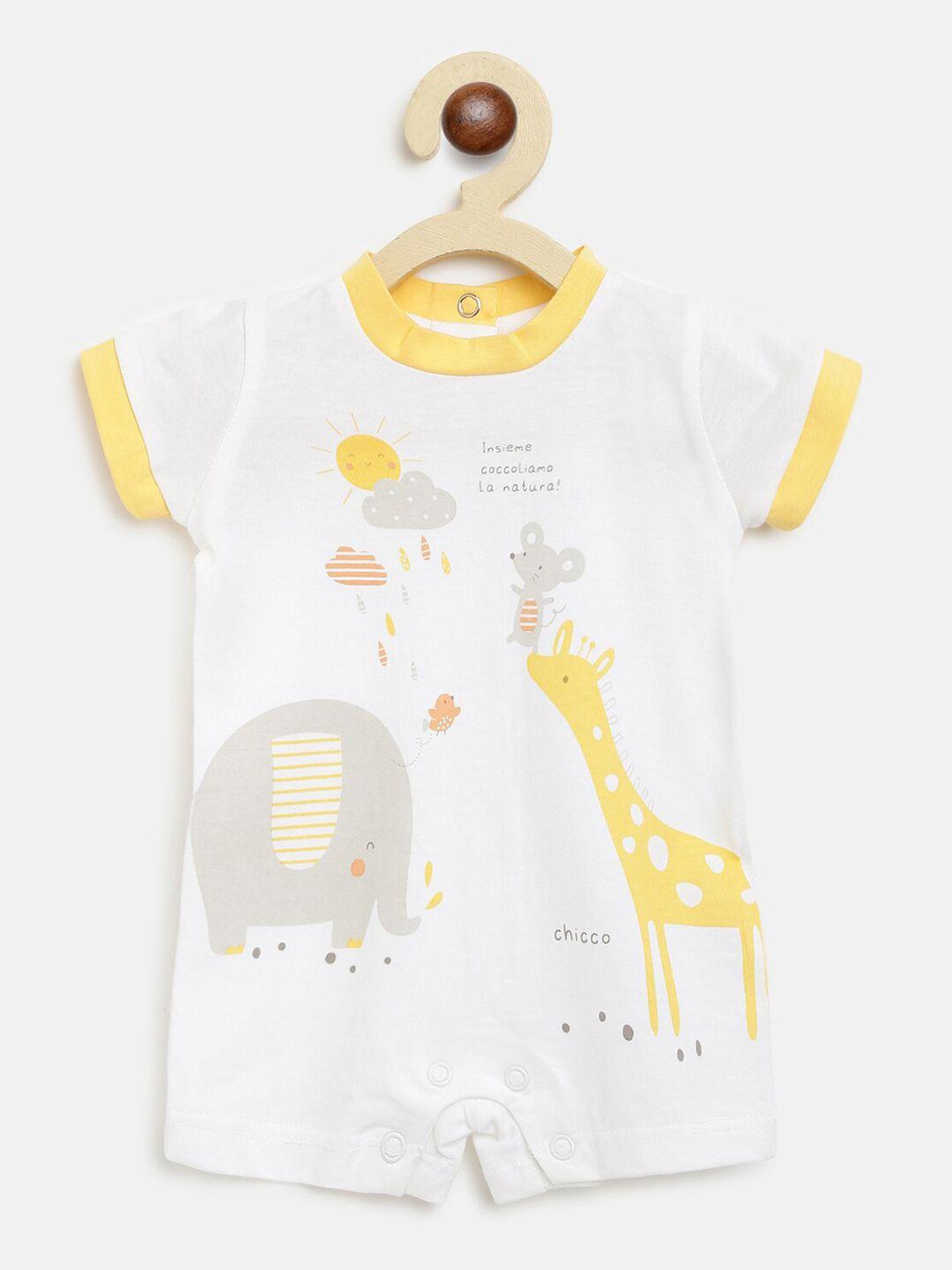 chicco infant kids white & yellow printed pure cotton romper