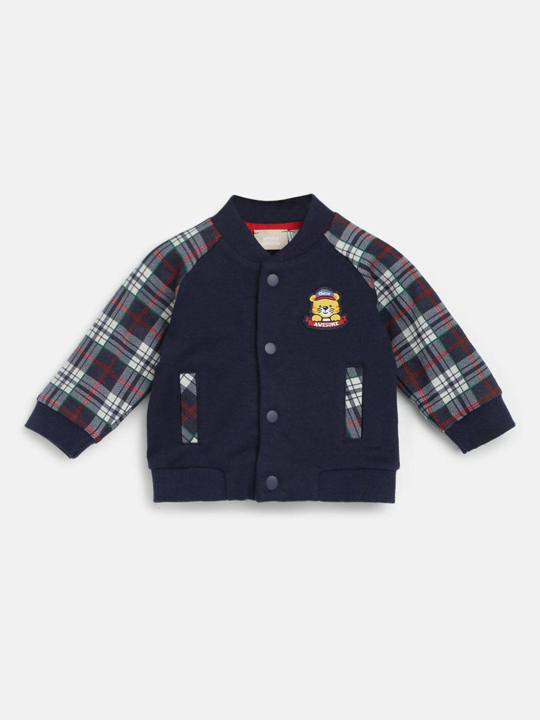 chicco infants boys checked mandarin collar cotton open front jacket