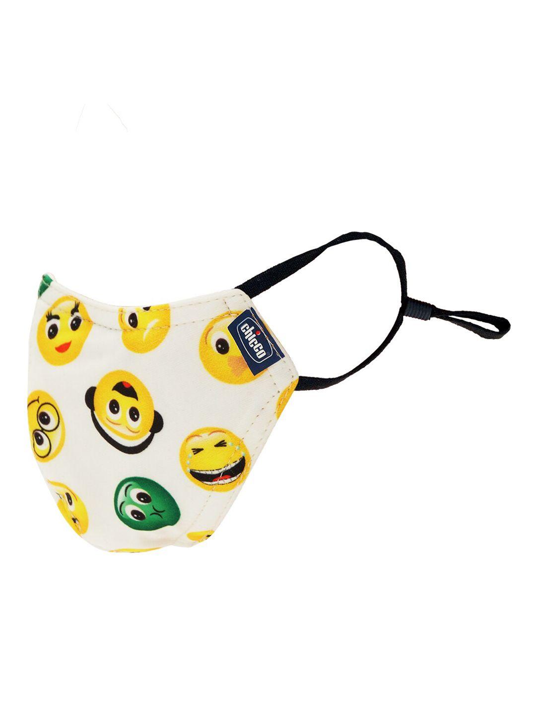 chicco kids off-white & yellow 6 ply emoji printed reusable mask