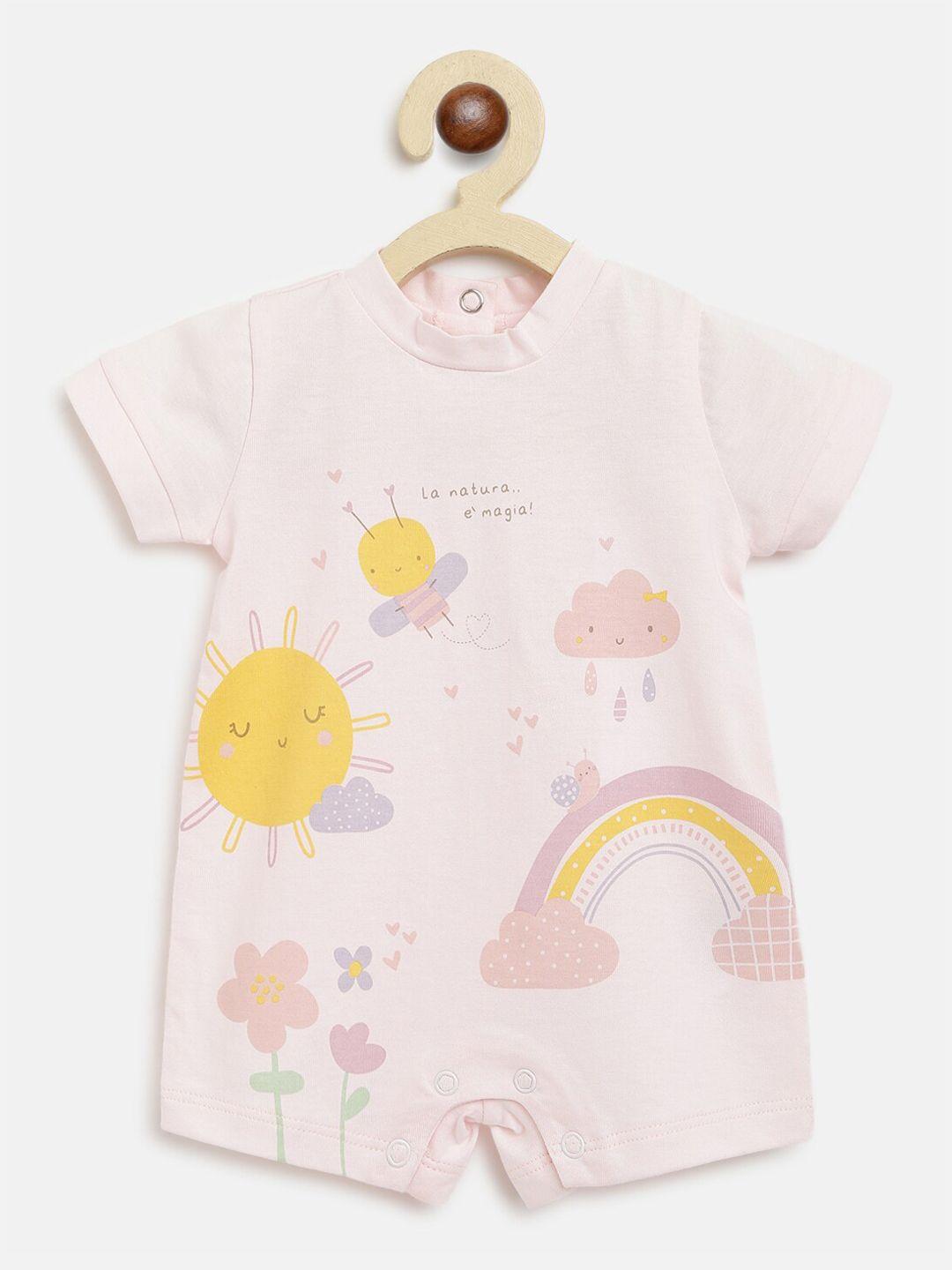 chicco kids pink & yellow printed pure cotton romper