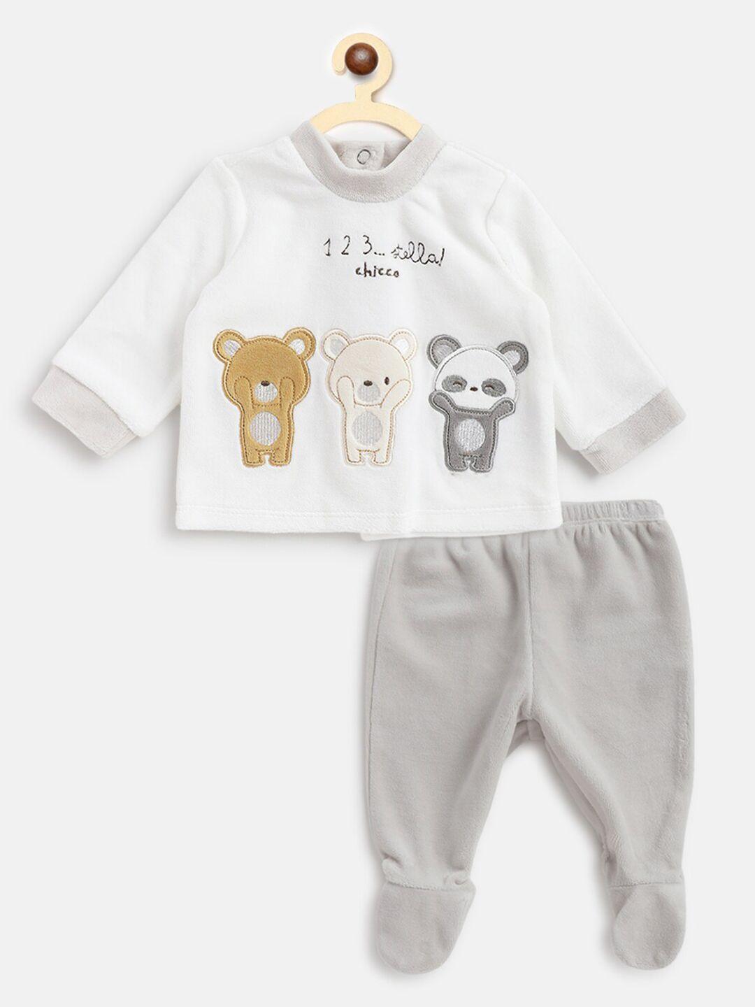 chicco kids white & grey printed t-shirt with trousers