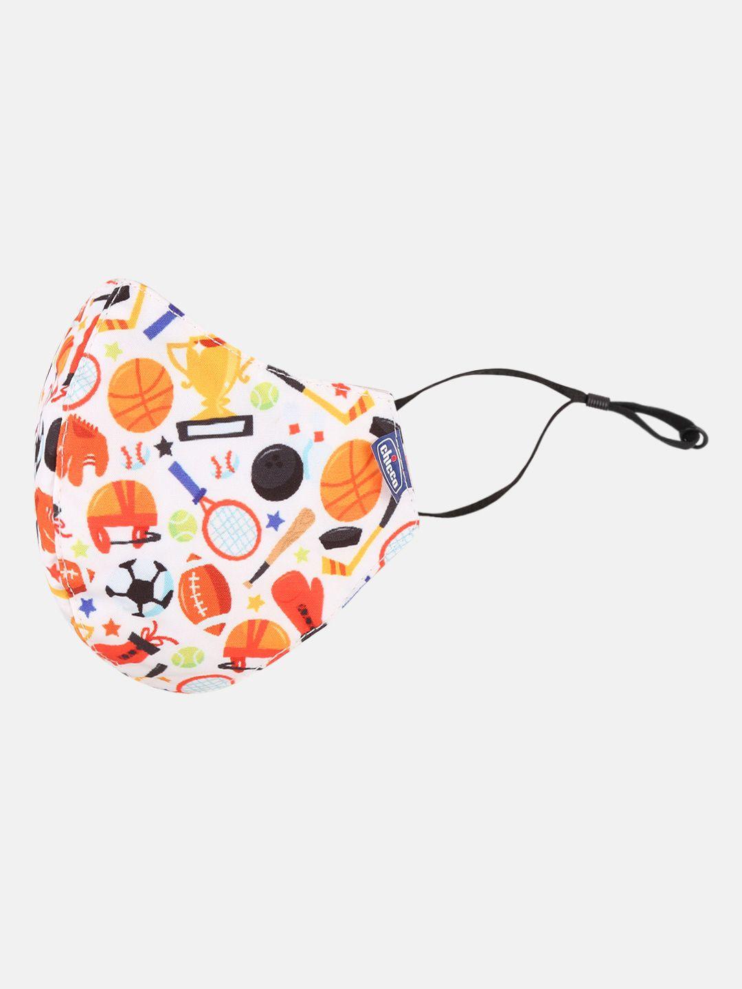 chicco kids white & orange printed 6-ply protective outdoor mask