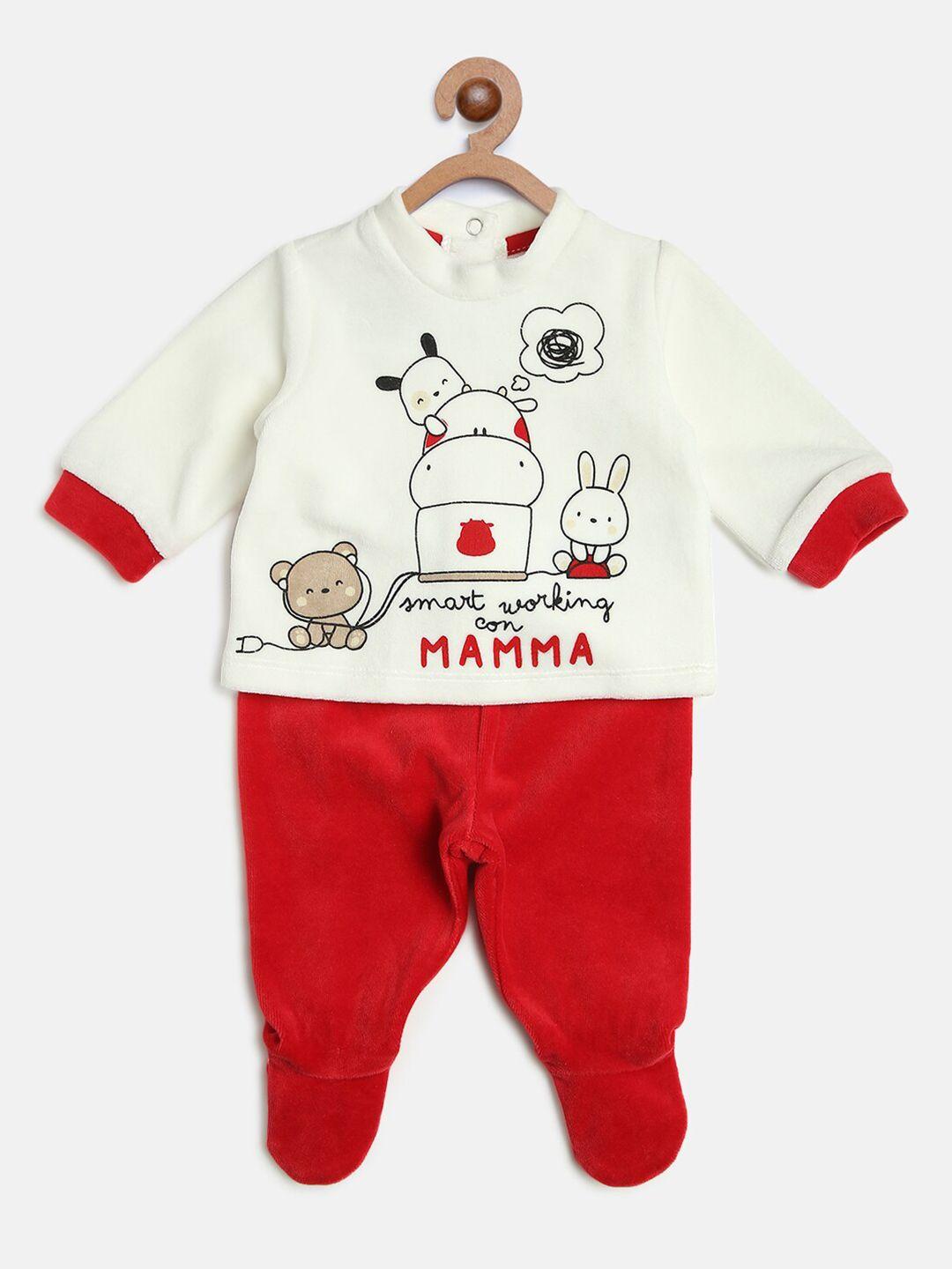 chicco kids white & red printed tops with pyjamas