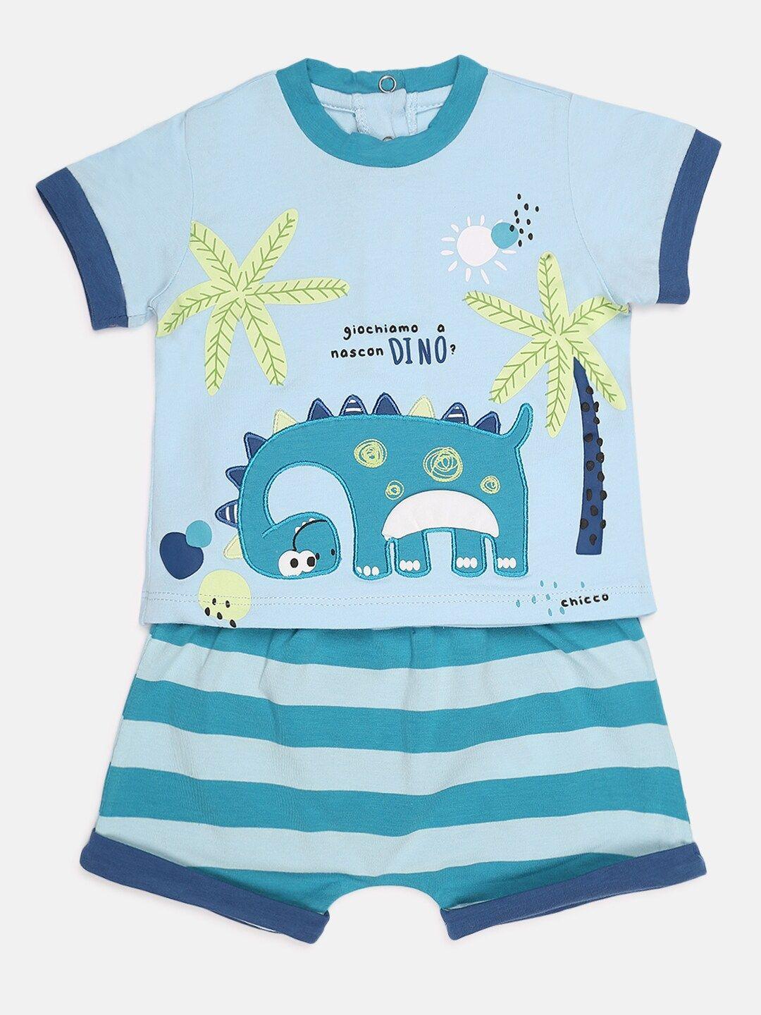 chicco boys blue & green printed t-shirt with shorts